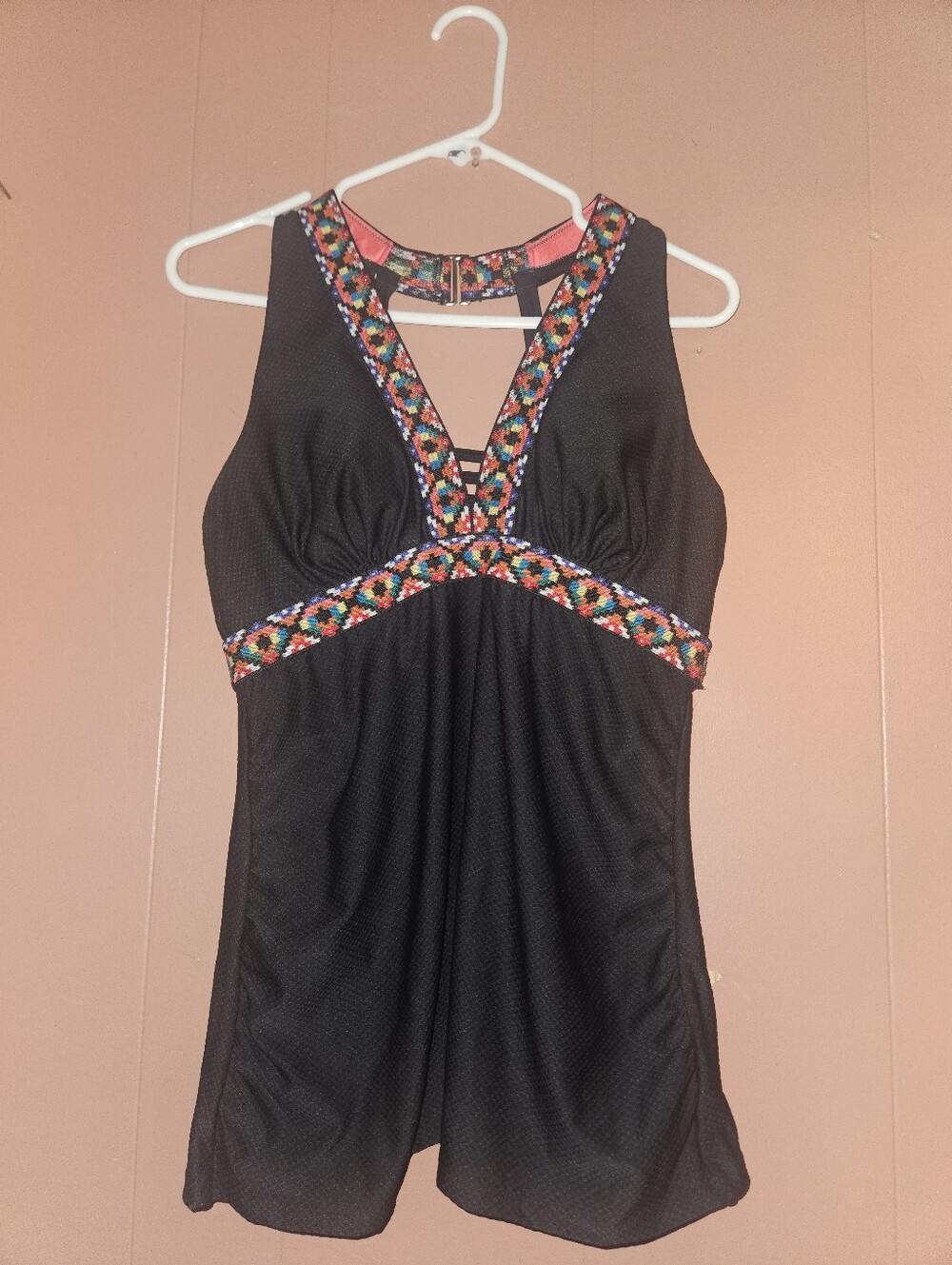 Lane Bryant Cacique Aztec Geometric Black Underwire Tankini Top 36C
